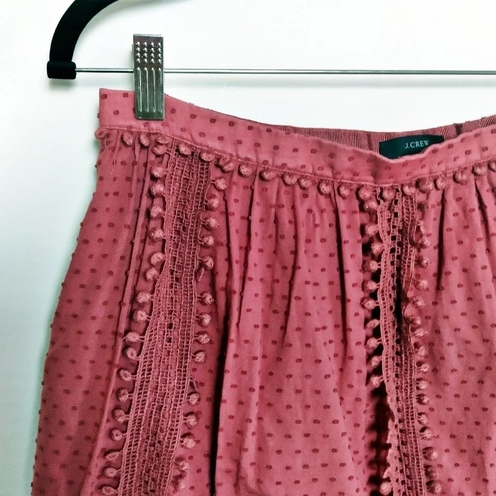 J. Crew Rusty Red Swiss Dot Pom Pom A Line Skirt Size 6